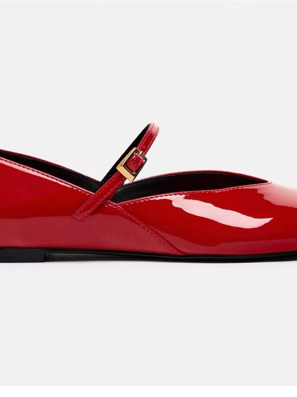 Zara Red Patent Mary Jane Flat with Gold Buckle